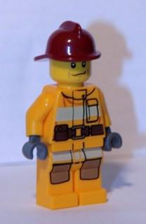 LEGO Minifigure-Fire - Bright Light Orange Fire Suit with Utility Belt, Dark Red Fire Helmet-Town / City / Fire-CTY286-Creative Brick Builders
